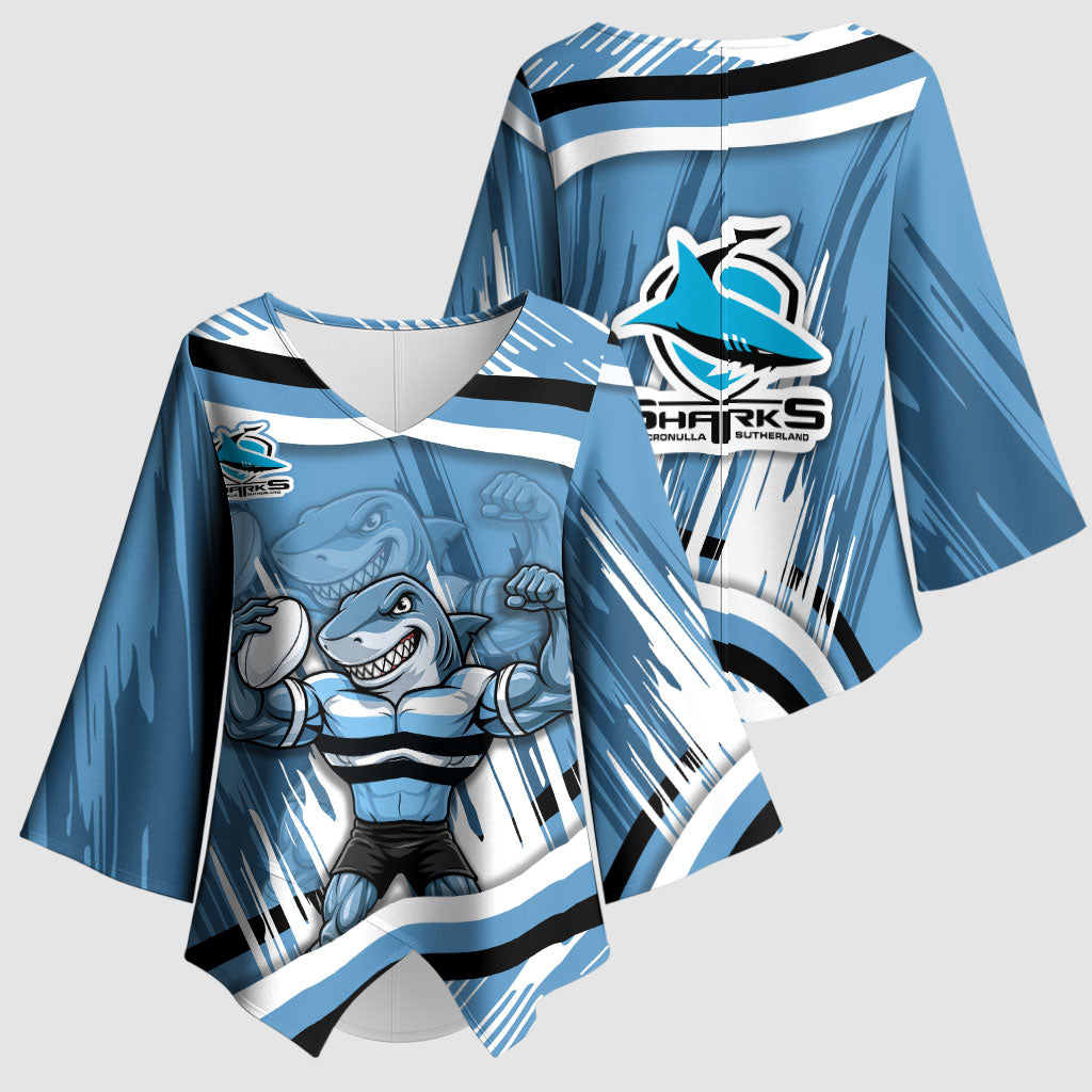 Cronulla Sharks Rugby Mascot Kimono Sleeve Blouse Fierce Athlete Graphic in Sports Style