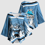 Cronulla Sharks Rugby Mascot Kimono Sleeve Blouse Fierce Athlete Graphic in Sports Style