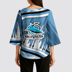 Cronulla Sharks Rugby Mascot Kimono Sleeve Blouse Fierce Athlete Graphic in Sports Style
