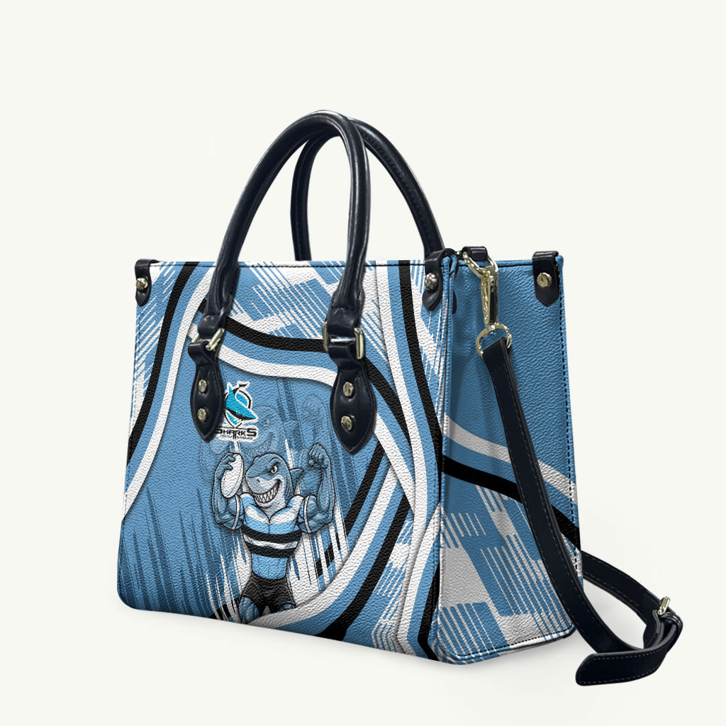 Cronulla Sharks Rugby Mascot Leather Bag Fierce Athlete Graphic in Sports Style