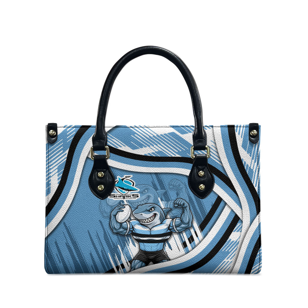 Cronulla Sharks Rugby Mascot Leather Bag Fierce Athlete Graphic in Sports Style