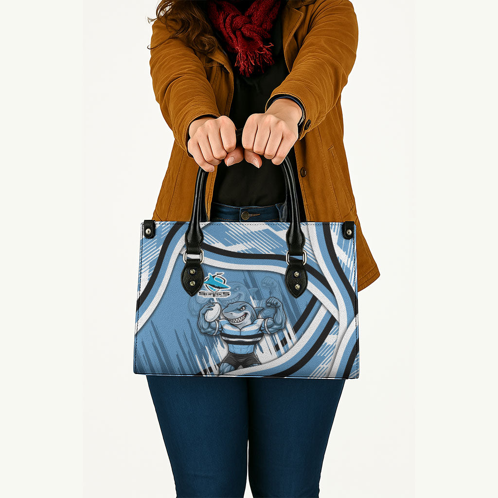 Cronulla Sharks Rugby Mascot Leather Bag Fierce Athlete Graphic in Sports Style