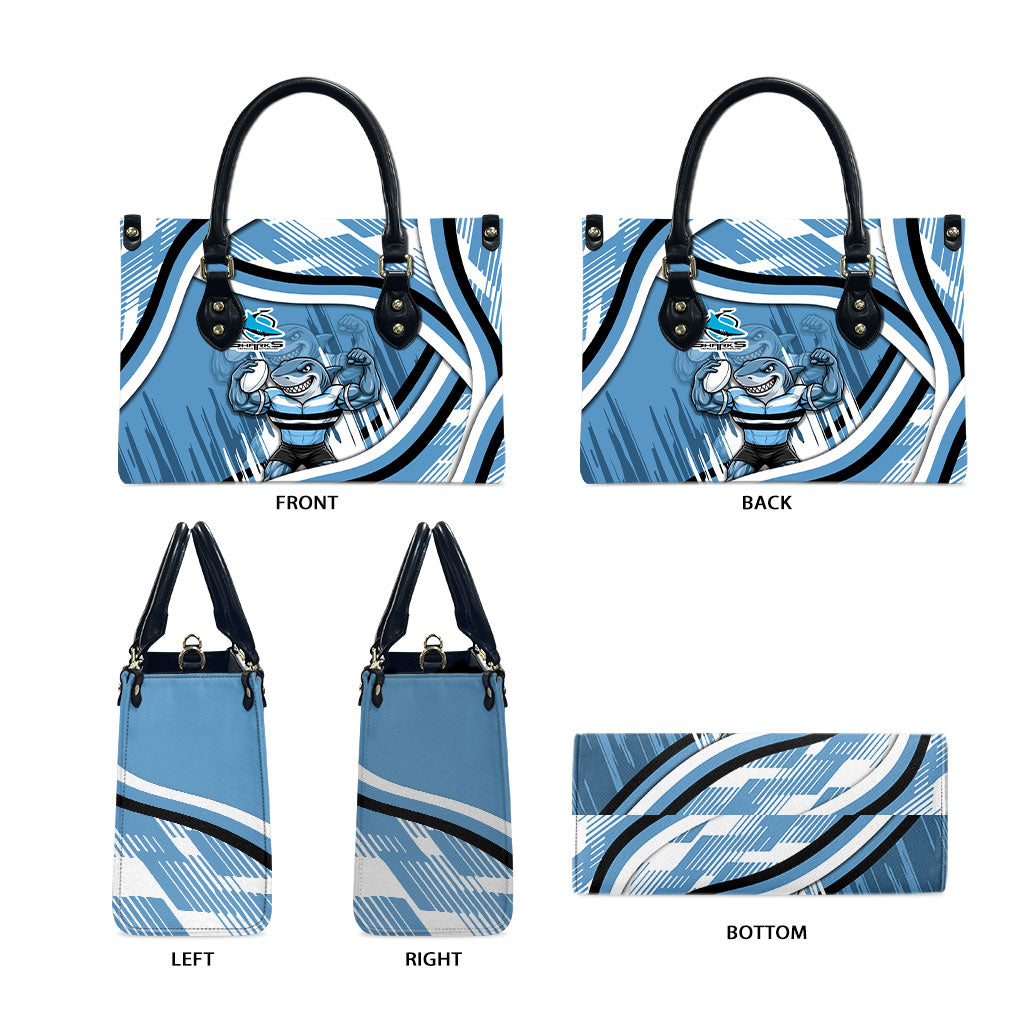 Cronulla Sharks Rugby Mascot Leather Bag Fierce Athlete Graphic in Sports Style