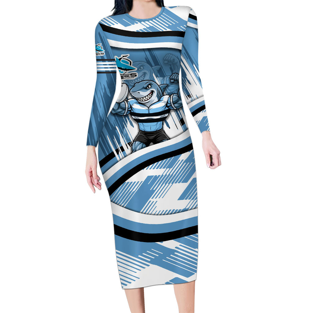 Cronulla Sharks Rugby Mascot Long Sleeve Bodycon Dress Fierce Athlete Graphic in Sports Style