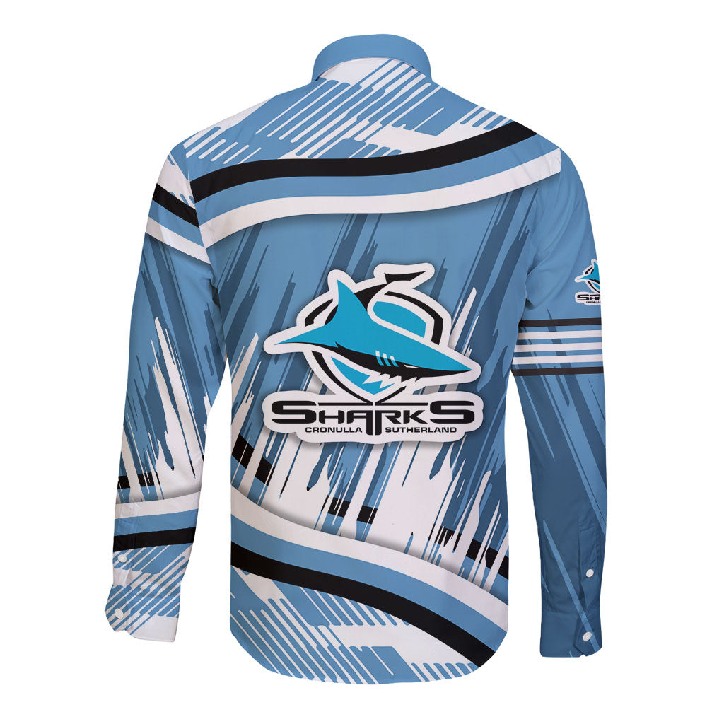 Cronulla Sharks Rugby Mascot Long Sleeve Button Shirt Fierce Athlete Graphic in Sports Style