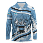Cronulla Sharks Rugby Mascot Long Sleeve Polo Shirt Fierce Athlete Graphic in Sports Style