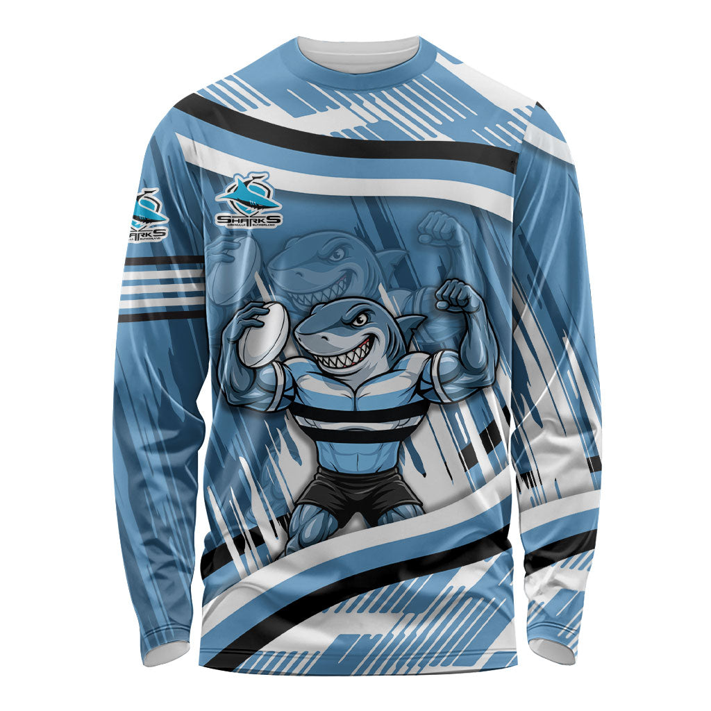 Cronulla Sharks Rugby Mascot Long Sleeve Shirt Fierce Athlete Graphic in Sports Style
