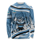 Cronulla Sharks Rugby Mascot Long Sleeve Shirt Fierce Athlete Graphic in Sports Style