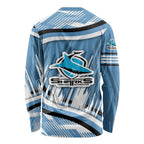 Cronulla Sharks Rugby Mascot Long Sleeve Shirt Fierce Athlete Graphic in Sports Style