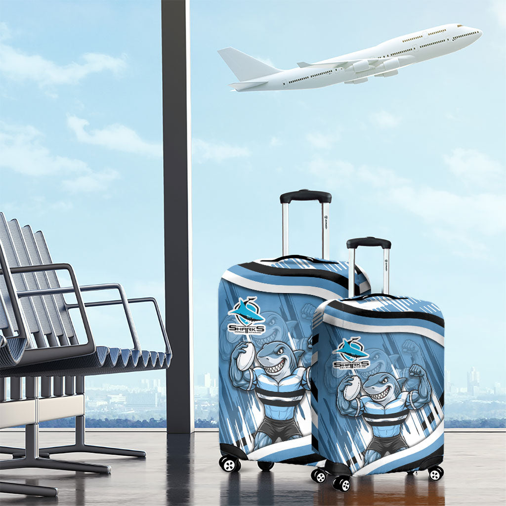 Cronulla Sharks Rugby Mascot Luggage Cover Fierce Athlete Graphic in Sports Style