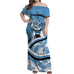 Cronulla Sharks Rugby Mascot Off Shoulder Maxi Dress Fierce Athlete Graphic in Sports Style