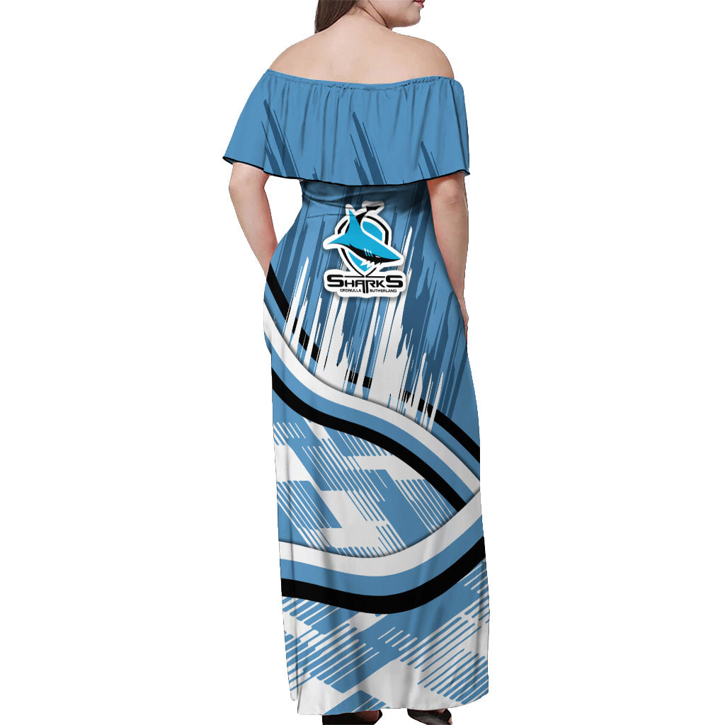 Cronulla Sharks Rugby Mascot Off Shoulder Maxi Dress Fierce Athlete Graphic in Sports Style
