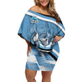 Cronulla Sharks Rugby Mascot Off Shoulder Short Dress Fierce Athlete Graphic in Sports Style