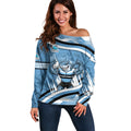 Cronulla Sharks Rugby Mascot Off Shoulder Sweater Fierce Athlete Graphic in Sports Style