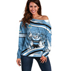Cronulla Sharks Rugby Mascot Off Shoulder Sweater Fierce Athlete Graphic in Sports Style