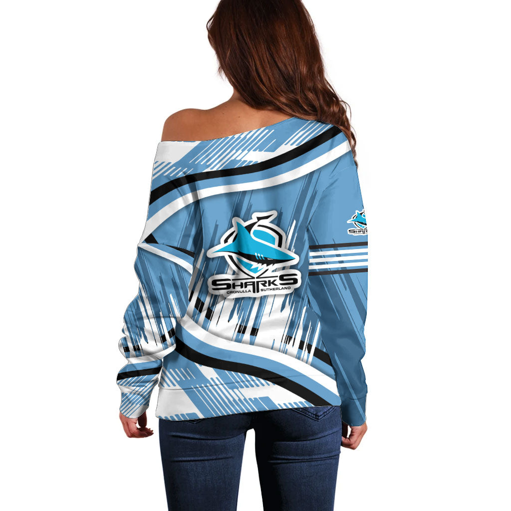 Cronulla Sharks Rugby Mascot Off Shoulder Sweater Fierce Athlete Graphic in Sports Style