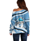 Cronulla Sharks Rugby Mascot Off Shoulder Sweater Fierce Athlete Graphic in Sports Style