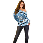 Cronulla Sharks Rugby Mascot Off Shoulder Sweater Fierce Athlete Graphic in Sports Style