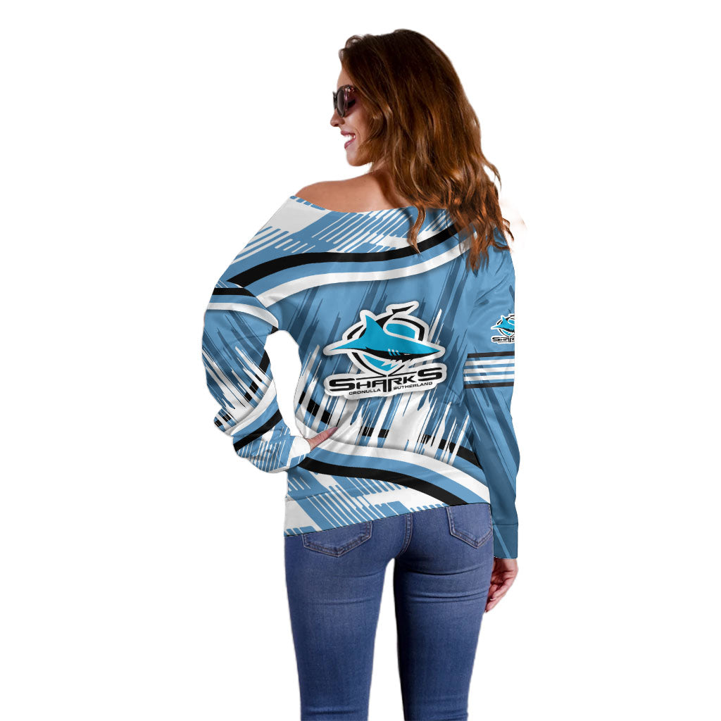 Cronulla Sharks Rugby Mascot Off Shoulder Sweater Fierce Athlete Graphic in Sports Style