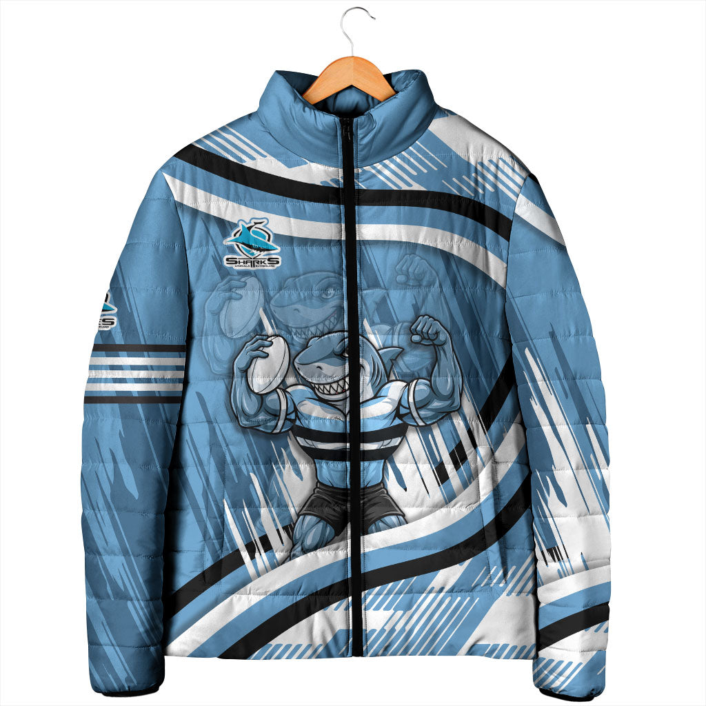 Cronulla Sharks Rugby Mascot Padded Jacket Fierce Athlete Graphic in Sports Style
