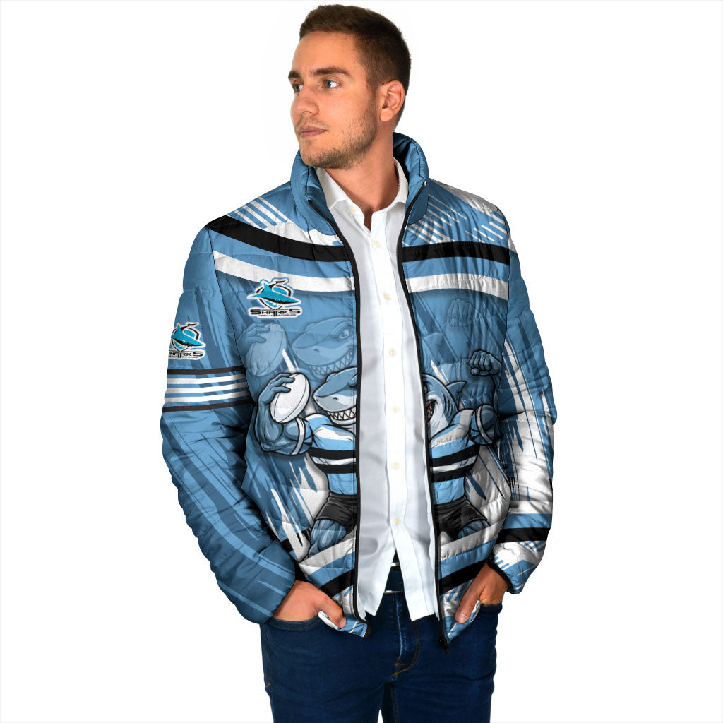 Cronulla Sharks Rugby Mascot Padded Jacket Fierce Athlete Graphic in Sports Style