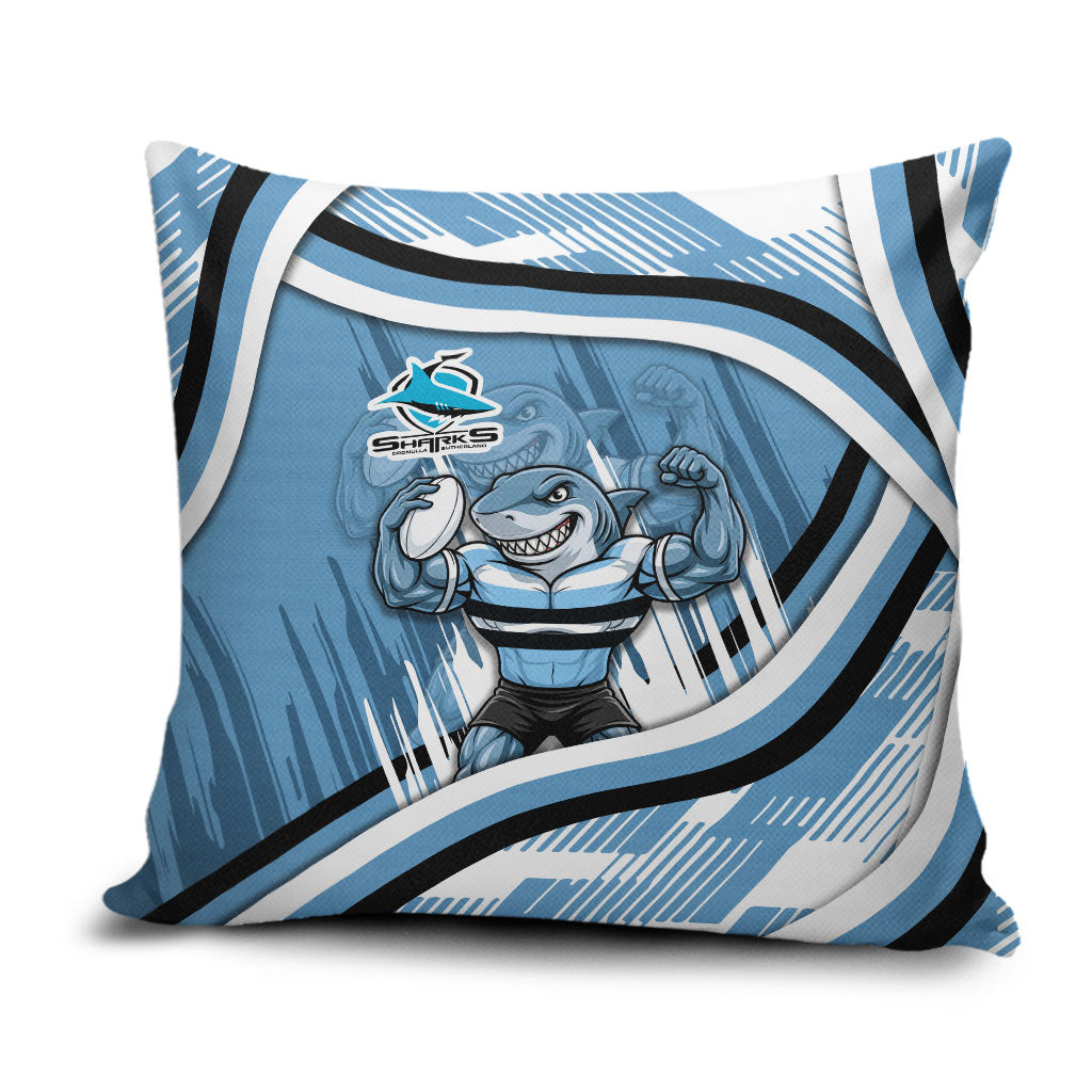Cronulla Sharks Rugby Mascot Pillow Cover Fierce Athlete Graphic in Sports Style
