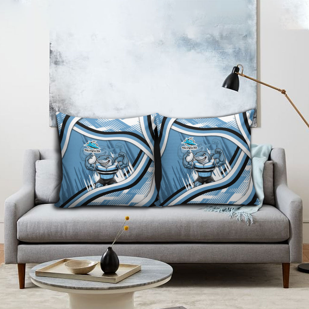 Cronulla Sharks Rugby Mascot Pillow Cover Fierce Athlete Graphic in Sports Style