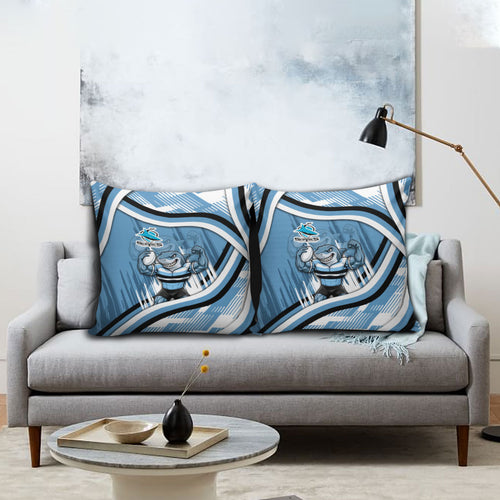 Cronulla Sharks Rugby Mascot Pillow Cover Fierce Athlete Graphic in Sports Style