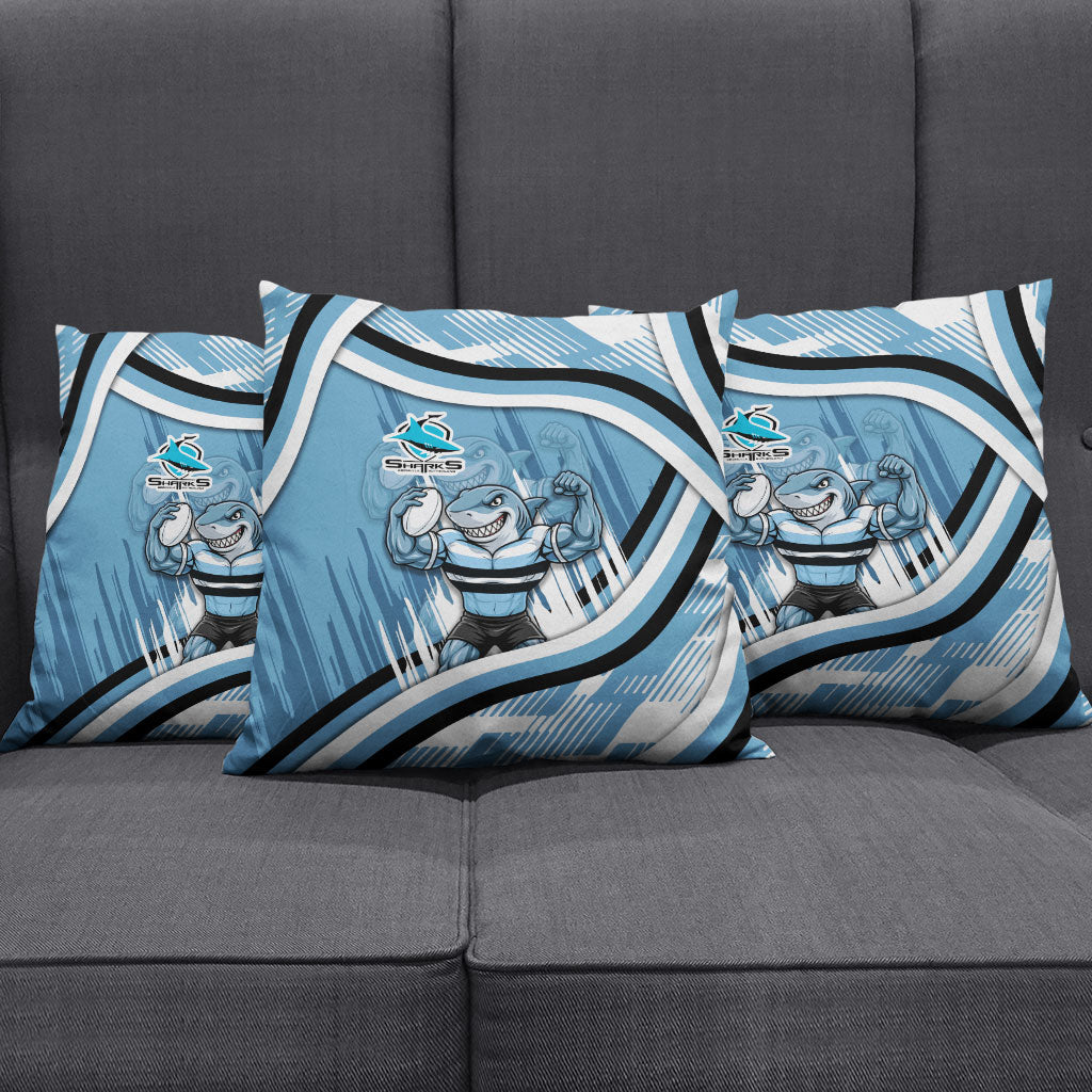 Cronulla Sharks Rugby Mascot Pillow Cover Fierce Athlete Graphic in Sports Style
