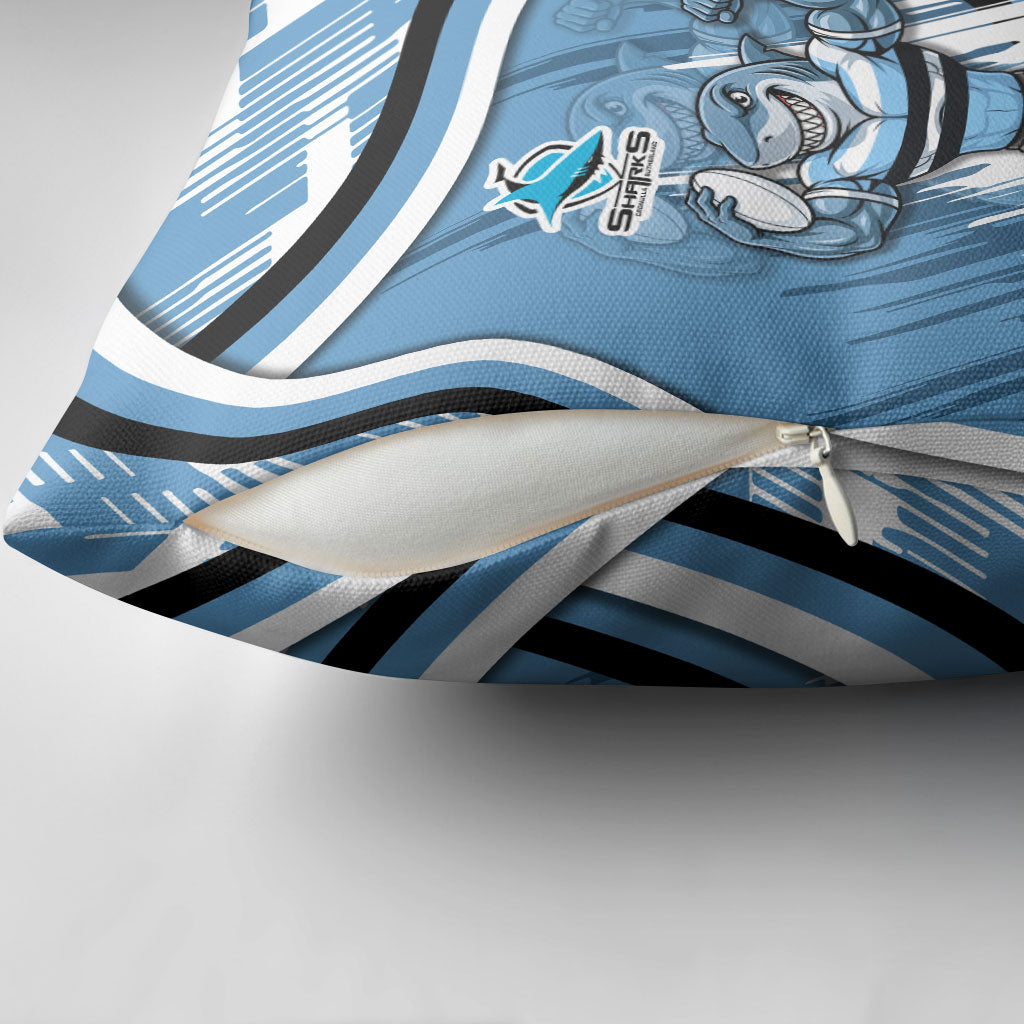 Cronulla Sharks Rugby Mascot Pillow Cover Fierce Athlete Graphic in Sports Style
