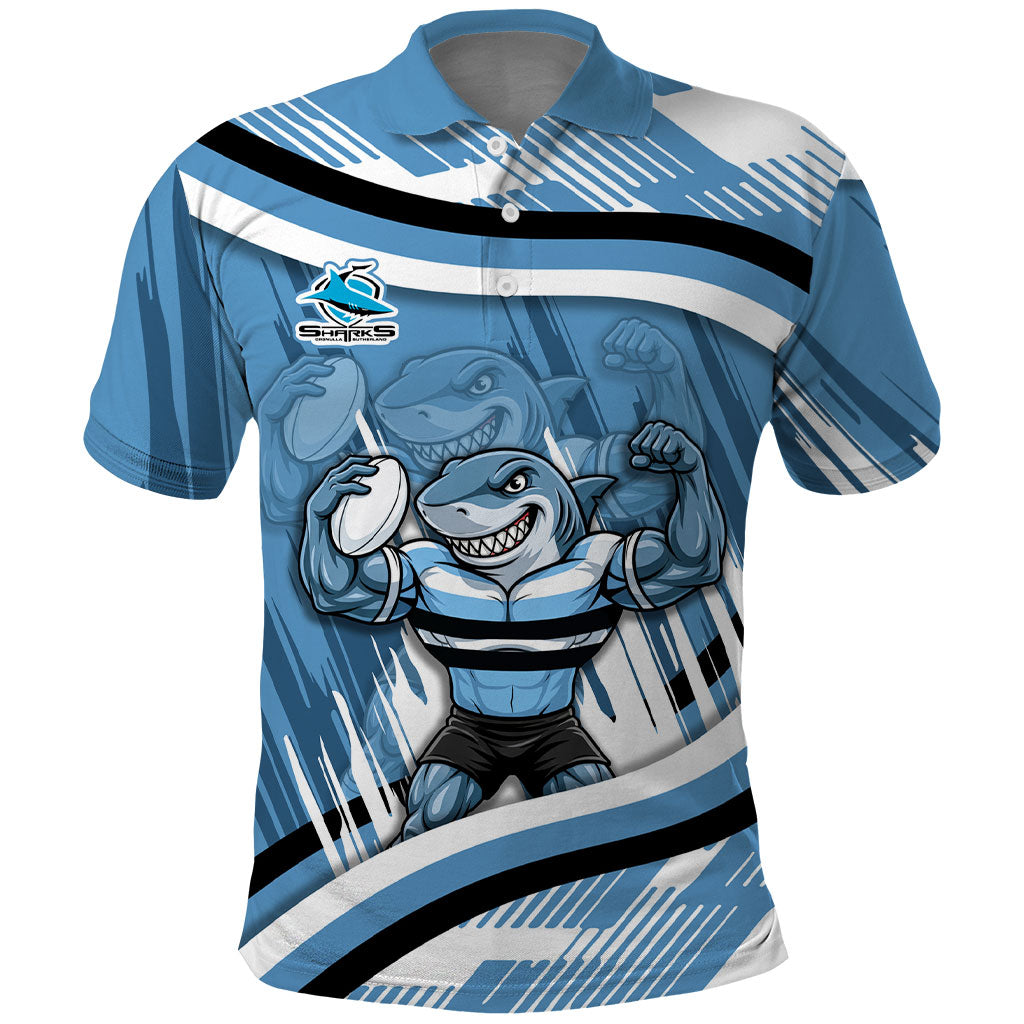 Cronulla Sharks Rugby Mascot Polo Shirt Fierce Athlete Graphic in Sports Style