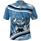 Cronulla Sharks Rugby Mascot Polo Shirt Fierce Athlete Graphic in Sports Style