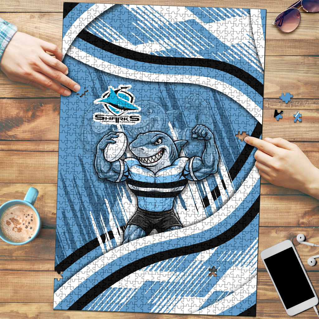 Cronulla Sharks Rugby Mascot Puzzle Fierce Athlete Graphic in Sports Style