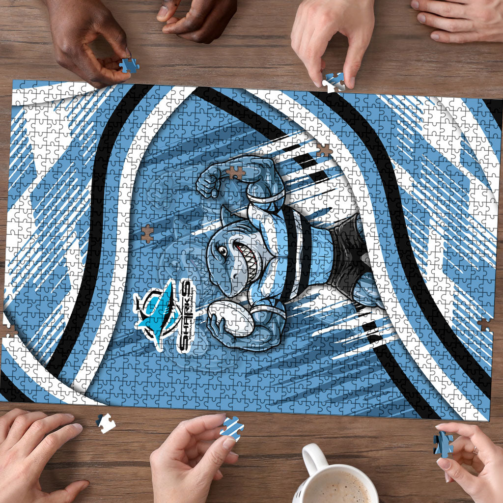 Cronulla Sharks Rugby Mascot Puzzle Fierce Athlete Graphic in Sports Style