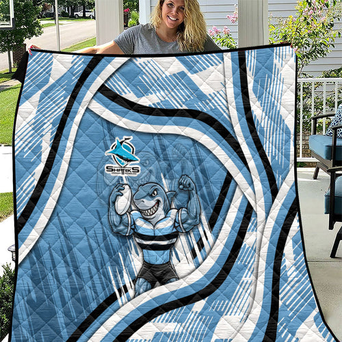 Cronulla Sharks Rugby Mascot Quilt Fierce Athlete Graphic in Sports Style