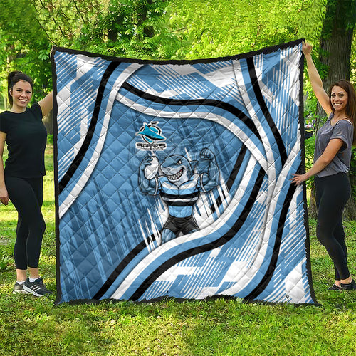 Cronulla Sharks Rugby Mascot Quilt Fierce Athlete Graphic in Sports Style