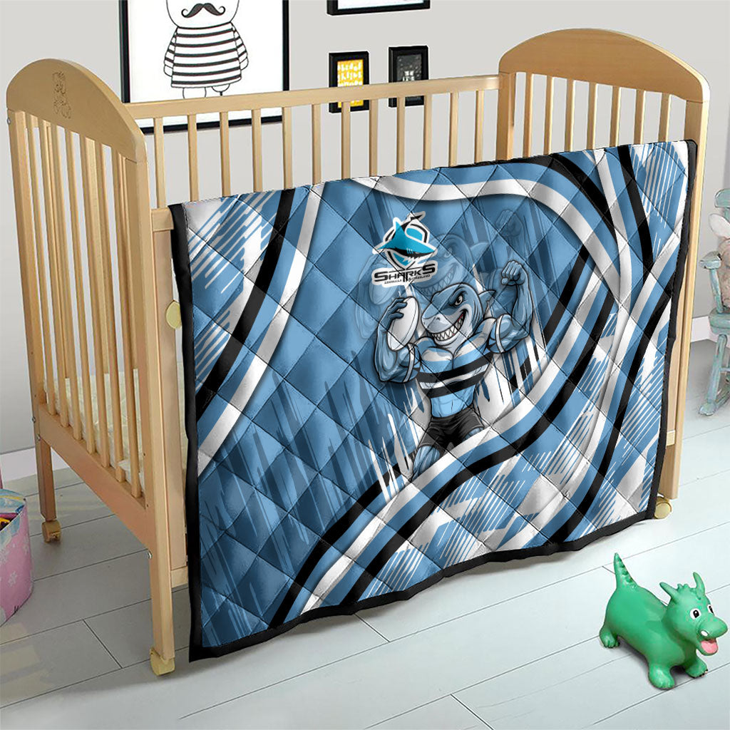 Cronulla Sharks Rugby Mascot Quilt Fierce Athlete Graphic in Sports Style