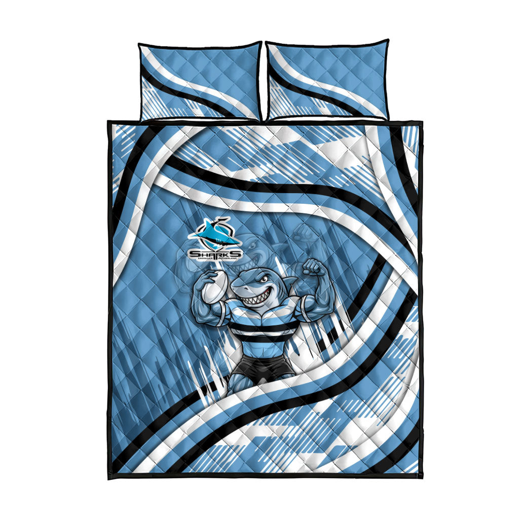 Cronulla Sharks Rugby Mascot Quilt Bed Set Fierce Athlete Graphic in Sports Style