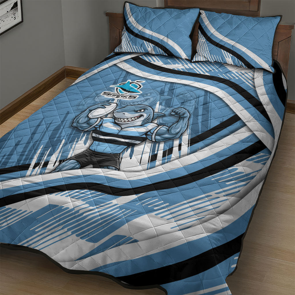 Cronulla Sharks Rugby Mascot Quilt Bed Set Fierce Athlete Graphic in Sports Style