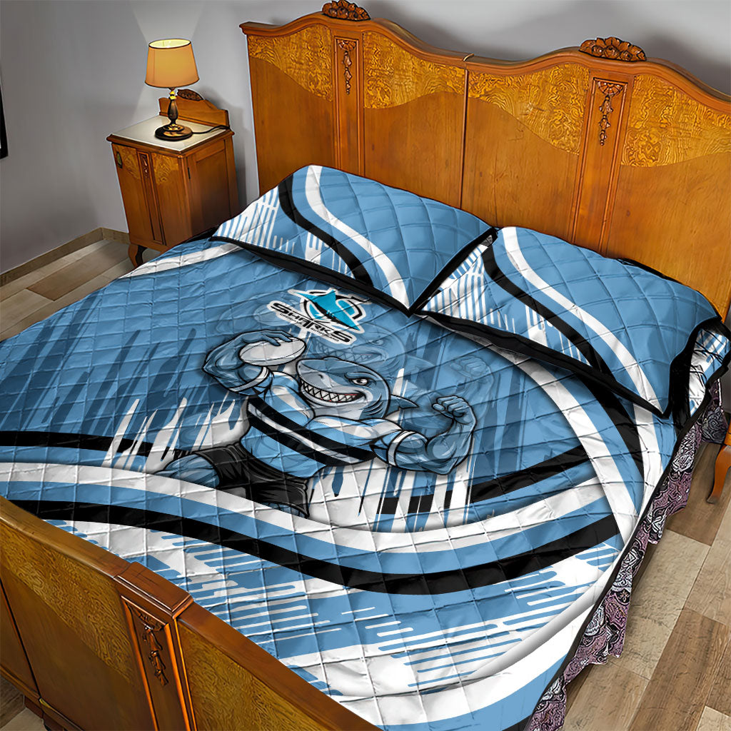 Cronulla Sharks Rugby Mascot Quilt Bed Set Fierce Athlete Graphic in Sports Style