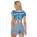 Cronulla Sharks Rugby Mascot Raglan Cropped T Shirt Fierce Athlete Graphic in Sports Style
