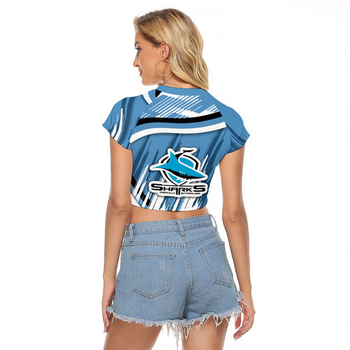 Cronulla Sharks Rugby Mascot Raglan Cropped T Shirt Fierce Athlete Graphic in Sports Style