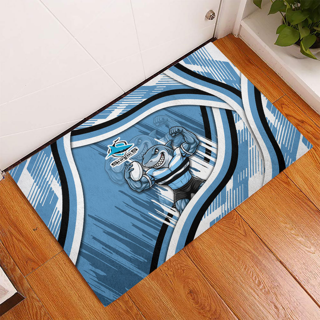 Cronulla Sharks Rugby Mascot Rubber Doormat Fierce Athlete Graphic in Sports Style