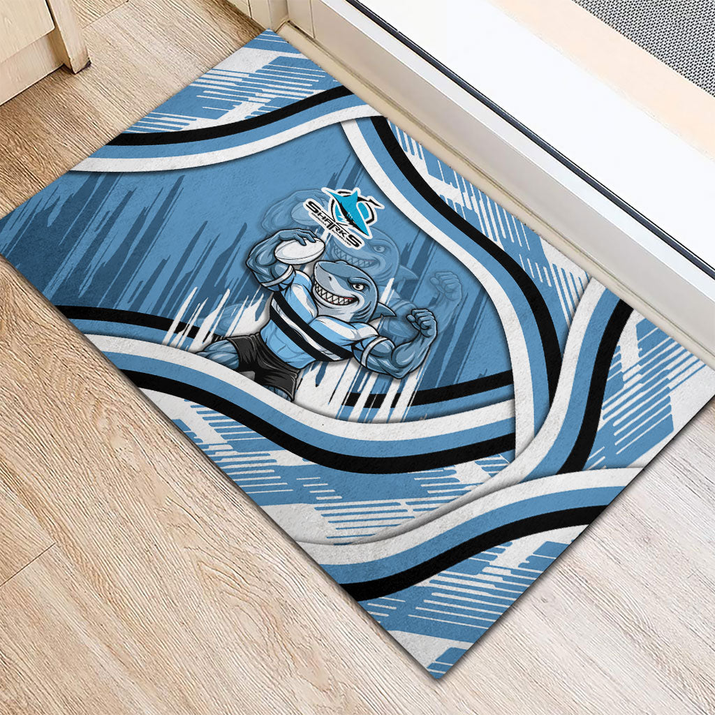 Cronulla Sharks Rugby Mascot Rubber Doormat Fierce Athlete Graphic in Sports Style
