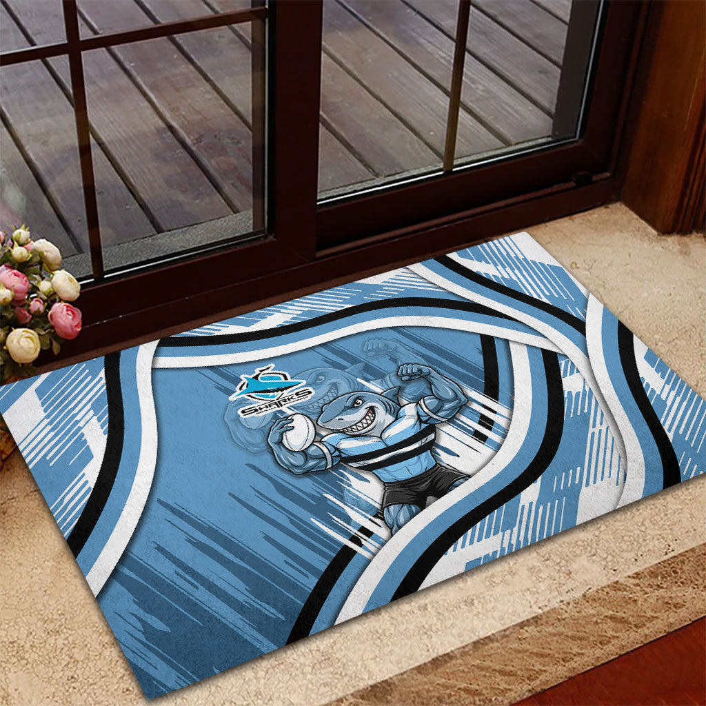 Cronulla Sharks Rugby Mascot Rubber Doormat Fierce Athlete Graphic in Sports Style