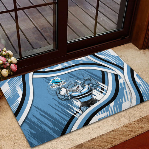 Cronulla Sharks Rugby Mascot Rubber Doormat Fierce Athlete Graphic in Sports Style