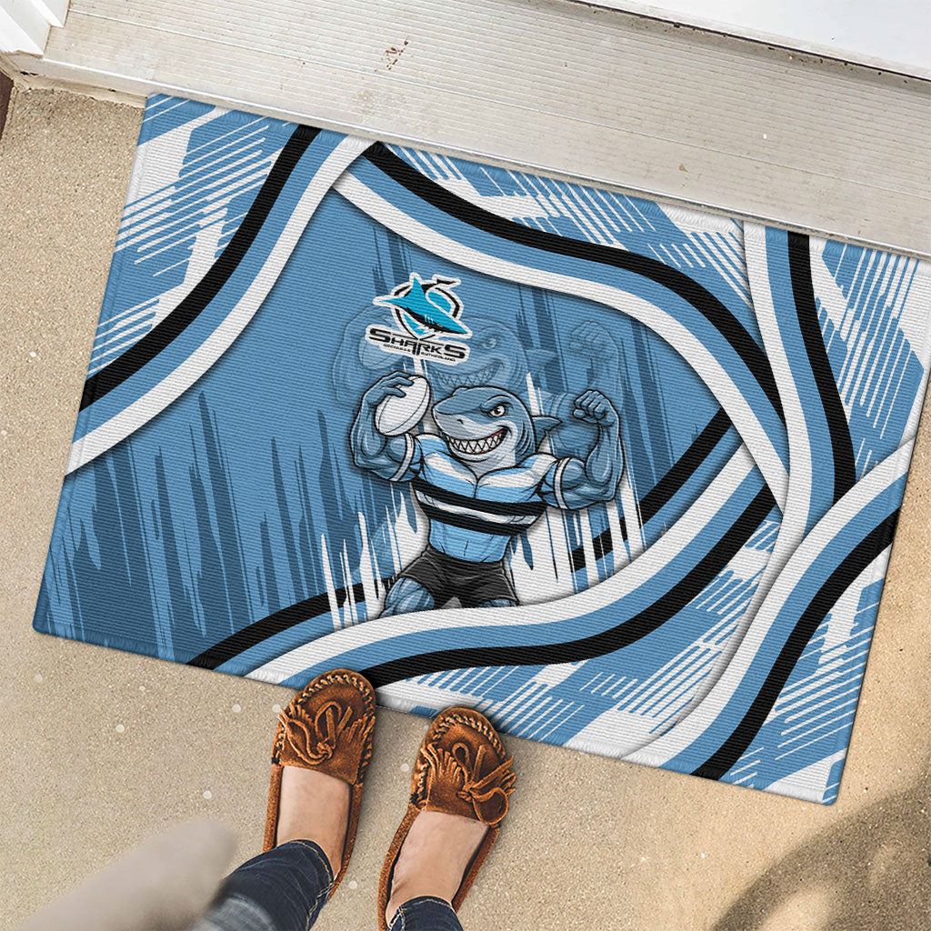 Cronulla Sharks Rugby Mascot Rubber Doormat Fierce Athlete Graphic in Sports Style
