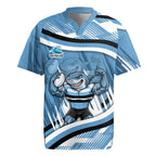 Cronulla Sharks Rugby Mascot Rugby Jersey Fierce Athlete Graphic in Sports Style
