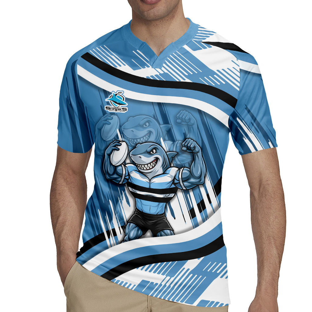 Cronulla Sharks Rugby Mascot Rugby Jersey Fierce Athlete Graphic in Sports Style
