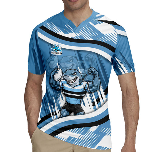 Cronulla Sharks Rugby Mascot Rugby Jersey Fierce Athlete Graphic in Sports Style